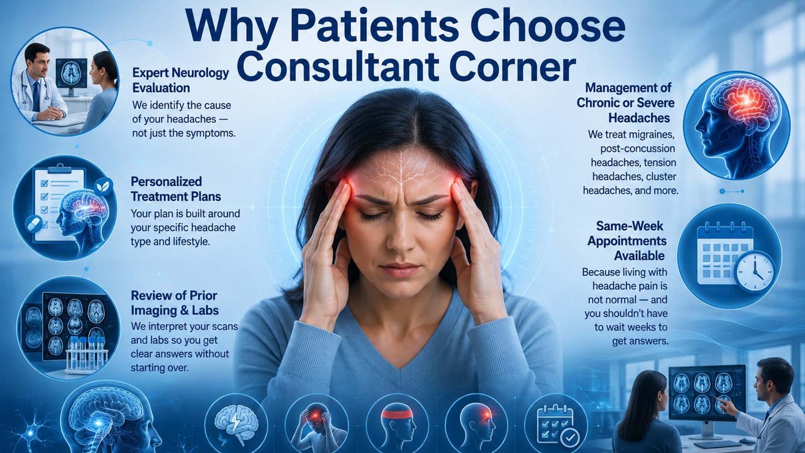 Why Patients Choose Consultant Corner We provide comprehensive Headache & Migraine