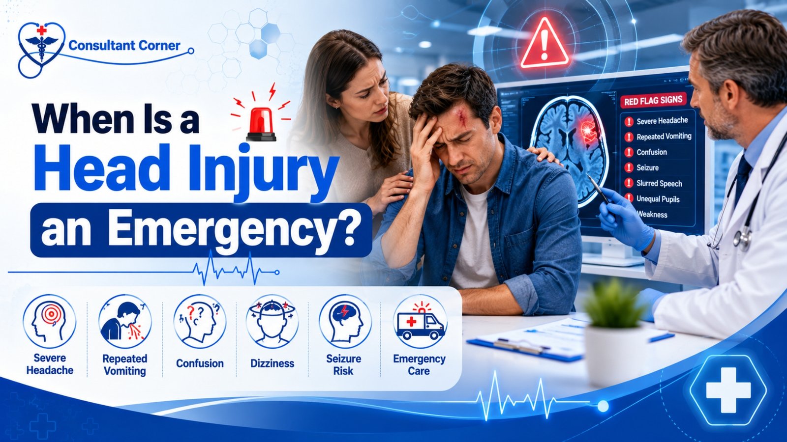 A head injury can happen in the blink of an eye — a bathroom fall, a car collision, a sports impact, or even a careless bump into a cabinet door. But the consequences can ripple through days, weeks, or even months of your life. Understanding what a head injury actually means, recognizing when symptoms signal danger, knowing what recovery looks like, and learning when to call a doctor can make a real difference in how quickly — and how completely — you or someone you love gets better. This comprehensive guide covers everything you need to know about head injury: the different types, common and emergency symptoms, the stages of recovery, special populations at risk, how doctors diagnose injury, and the steps you can take today to protect your brain health. What Is a Head Injury? A head injury is any form of trauma to the scalp, skull, or brain. The spectrum is wide — it can range from a minor bump that leaves a small lump, all the way to a traumatic brain injury (TBI) that disrupts memory, mood, movement, or consciousness. Not every head injury directly involves the brain. A scalp laceration may bleed dramatically (scalp tissue is highly vascular) but involve no brain trauma at all. Conversely, a head injury that looks minor on the surface can still cause significant damage to the brain beneath the skull.